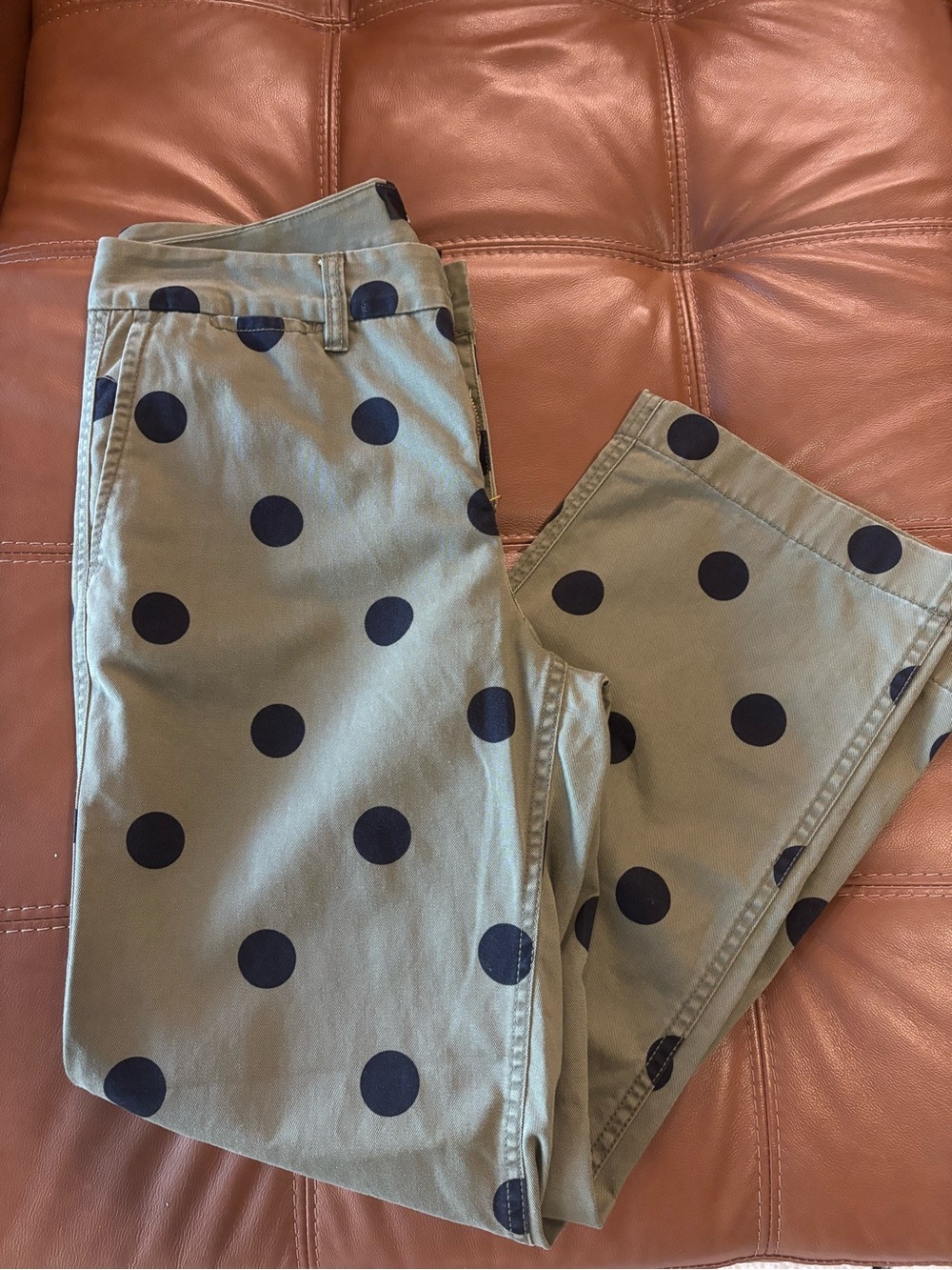 J. Crew Olive Green Chinos with Black Polka Dots
